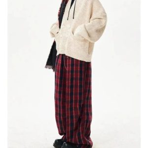 Y2K Aesthetic Classic Plaid Baggy Lounge Pants for Comfy Chic Style