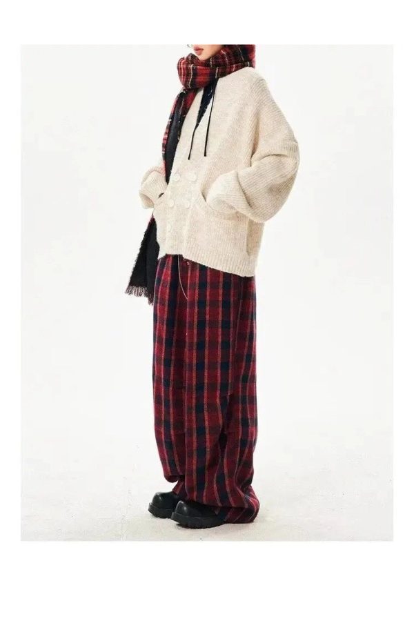 Y2K Aesthetic Classic Plaid Baggy Lounge Pants for Comfy Chic Style