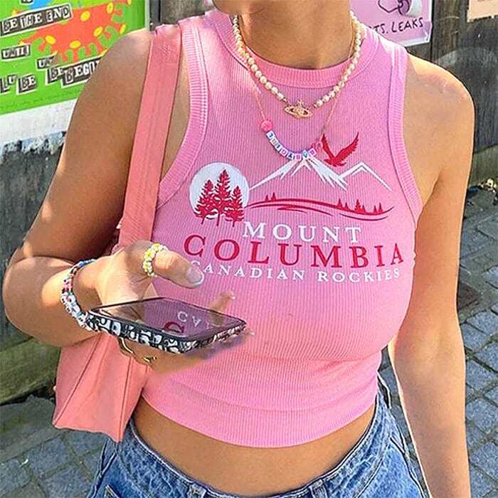 Y2K Aesthetic Columbia Tank Top - Cute & Comfy for Grunge Style Lovers