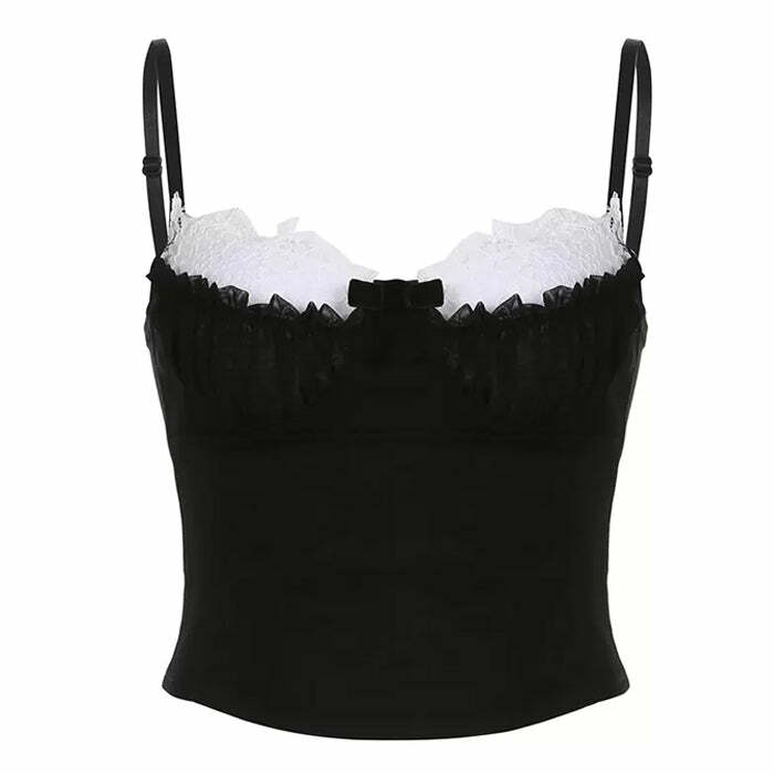 Y2K Aesthetic Contrast Lace Ruched Bust Cami Top for Cute Outfits