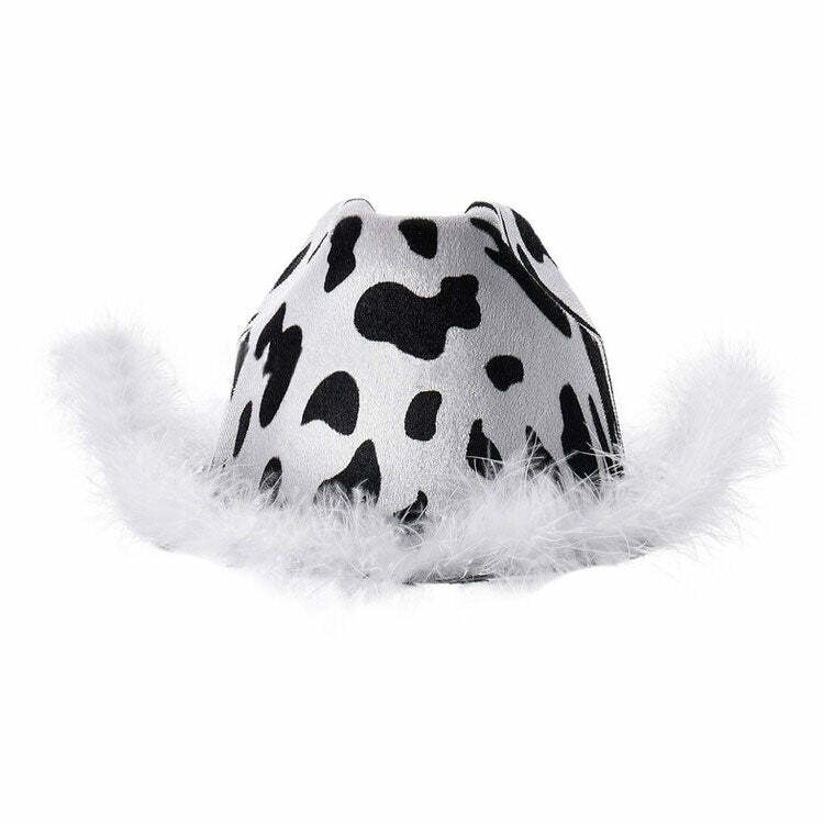 Y2K Aesthetic Cow Print Hat for Cute Outfits and Grunge Style Looks