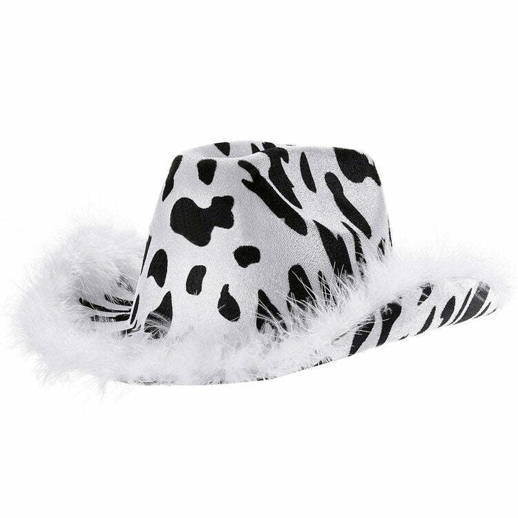 Y2K Aesthetic Cow Print Hat for Cute Outfits and Grunge Style Looks