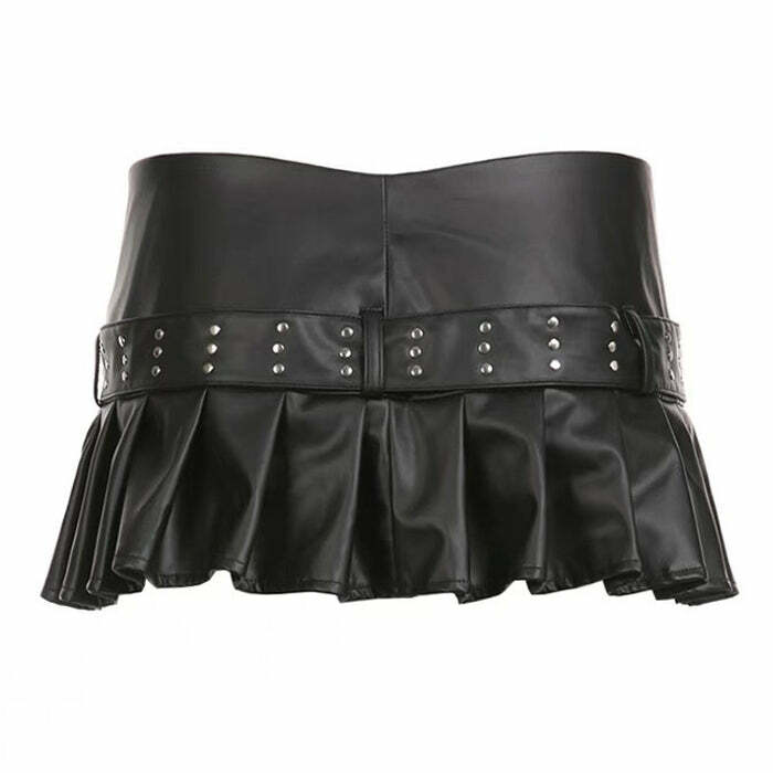 Y2K Aesthetic Danger Zone Leather Micro Skirt for Grunge & Coquette Style