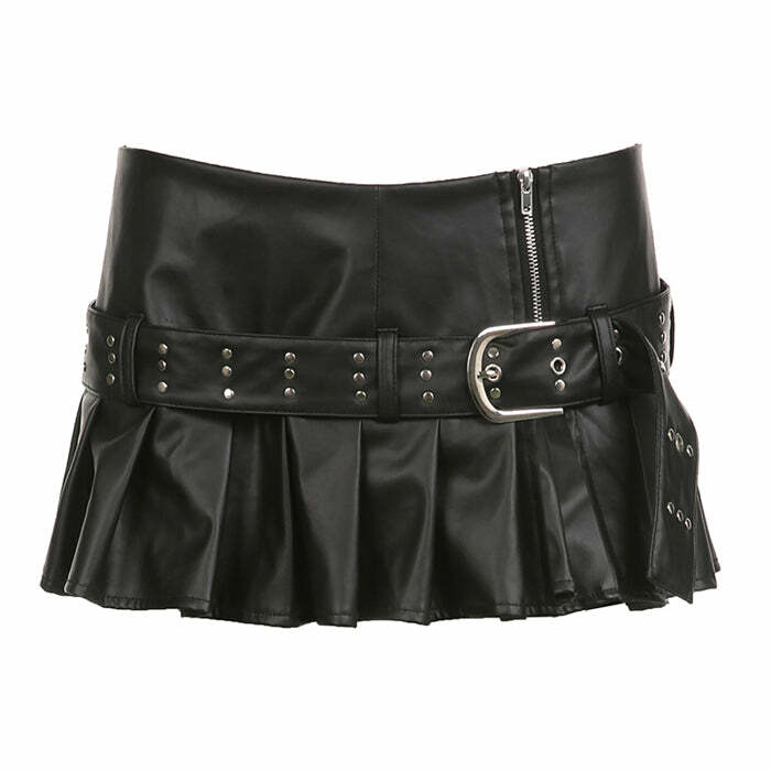 Y2K Aesthetic Danger Zone Leather Micro Skirt for Grunge & Coquette Style