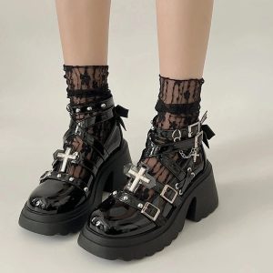 Y2K Aesthetic Dark Angel Chain Strap Shoes for Grunge and Coquette Style