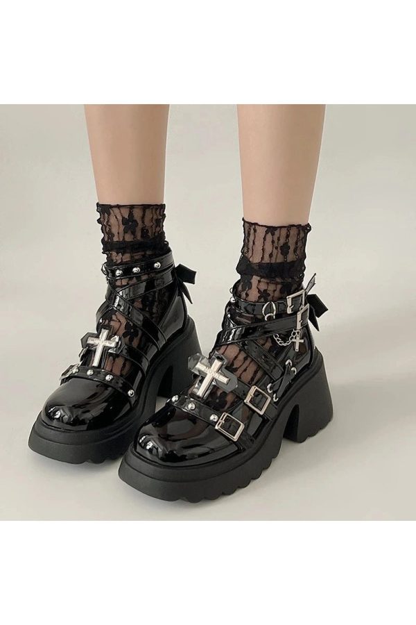 Y2K Aesthetic Dark Angel Chain Strap Shoes for Grunge and Coquette Style