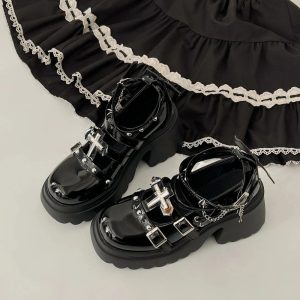 Y2K Aesthetic Dark Angel Chain Strap Shoes for Grunge and Coquette Style