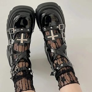 Y2K Aesthetic Dark Angel Chain Strap Shoes for Grunge and Coquette Style