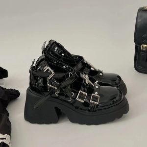 Y2K Aesthetic Dark Angel Chain Strap Shoes for Grunge and Coquette Style