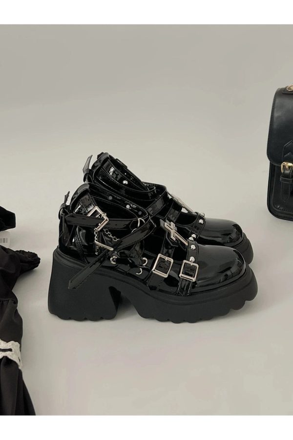 Y2K Aesthetic Dark Angel Chain Strap Shoes for Grunge and Coquette Style