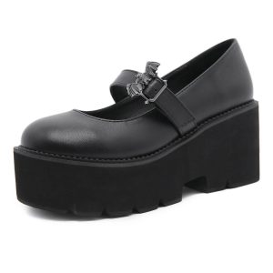 Y2K Aesthetic Dark Bat Charm Chunky Shoes for Grunge and Coquette Style