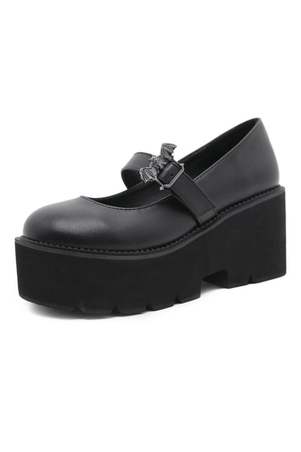 Y2K Aesthetic Dark Bat Charm Chunky Shoes for Grunge and Coquette Style