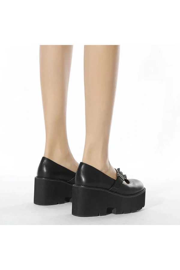 Y2K Aesthetic Dark Bat Charm Chunky Shoes for Grunge and Coquette Style