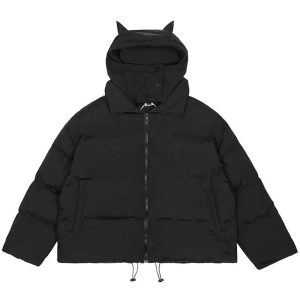 Y2K Aesthetic Dark Horned Puffer Jacket for Grunge and Coquette Styles