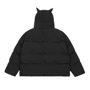 Y2K Aesthetic Dark Horned Puffer Jacket for Grunge and Coquette Styles