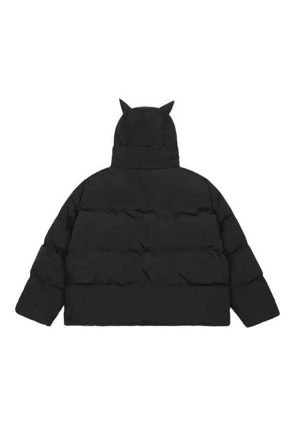 Y2K Aesthetic Dark Horned Puffer Jacket for Grunge and Coquette Styles