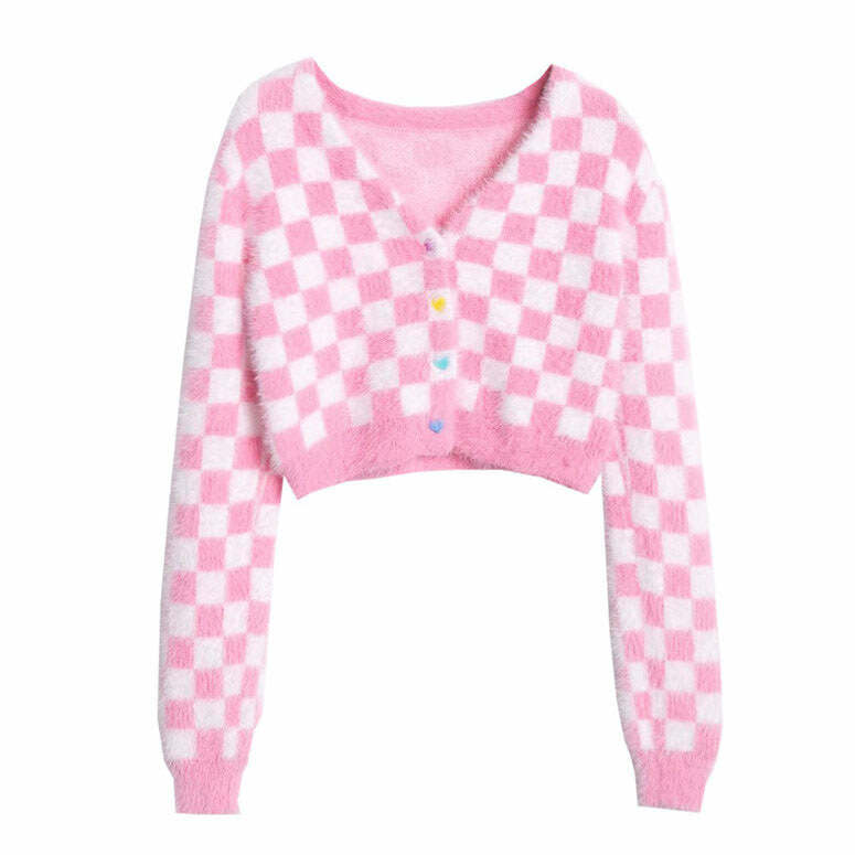 Y2K Aesthetic Daydream Checkered Cardigan for Cozy Fall Vibes