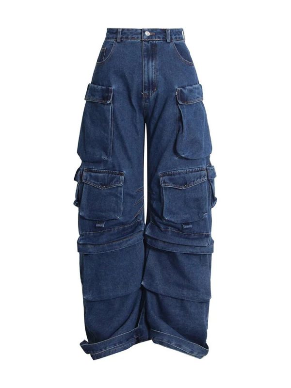 Y2K Aesthetic Deep Sea Cargo Denim Pants for Trendy Outfits