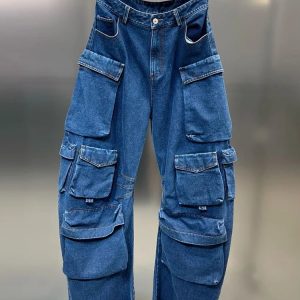 Y2K Aesthetic Deep Sea Cargo Denim Pants for Trendy Outfits