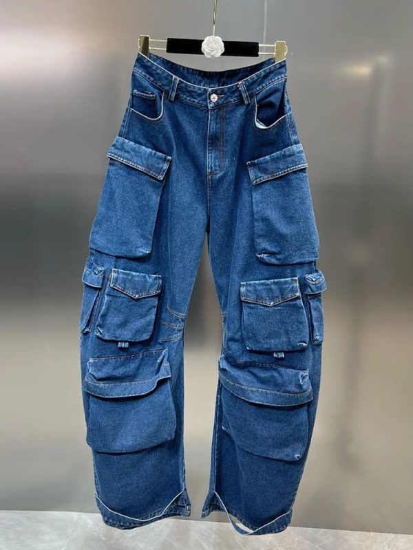 Y2K Aesthetic Deep Sea Cargo Denim Pants for Trendy Outfits