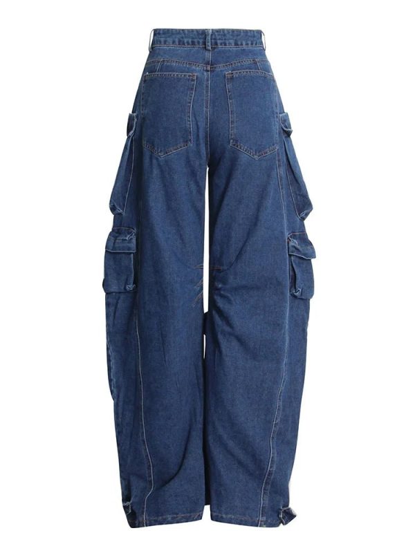 Y2K Aesthetic Deep Sea Cargo Denim Pants for Trendy Outfits