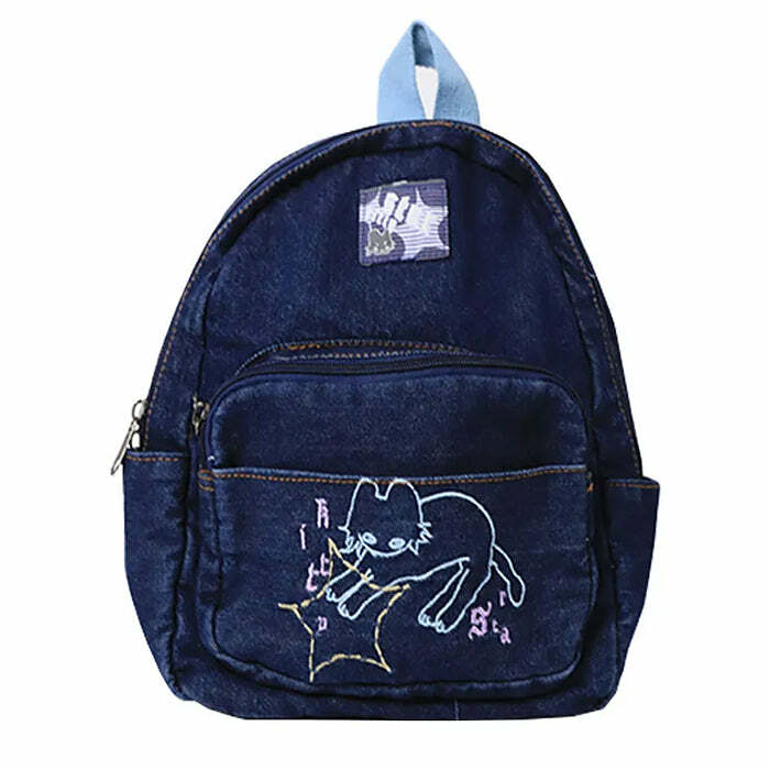 Y2K Aesthetic Denim Backpack for Cute Outfits and Comfy Style