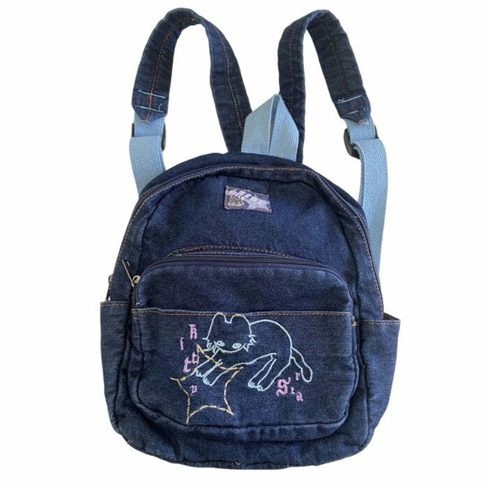 Y2K Aesthetic Denim Backpack for Cute Outfits and Comfy Style