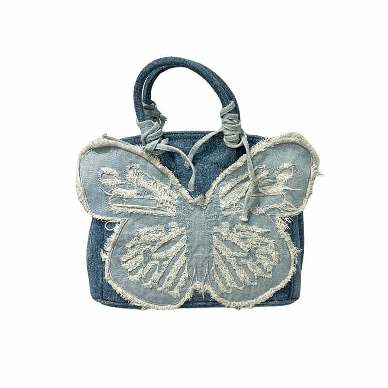 Y2K Aesthetic Denim Butterfly Handbag for Coquette and Grunge Styles