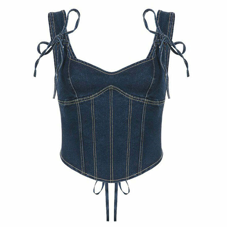 Y2K Aesthetic Denim Corset Top for Trendy Coquette Style