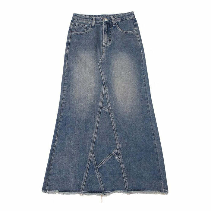 Y2K Aesthetic Denim Long Skirt for Cute and Comfy Outfits