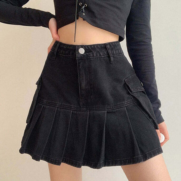 Y2K Aesthetic Denim Skirt for Preppy and Grunge Style Outfits