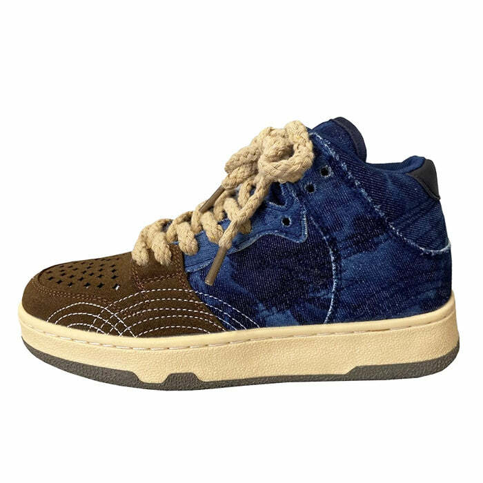 Y2K Aesthetic Denim Sneakers for Trendy Coquette and Grunge Outfits