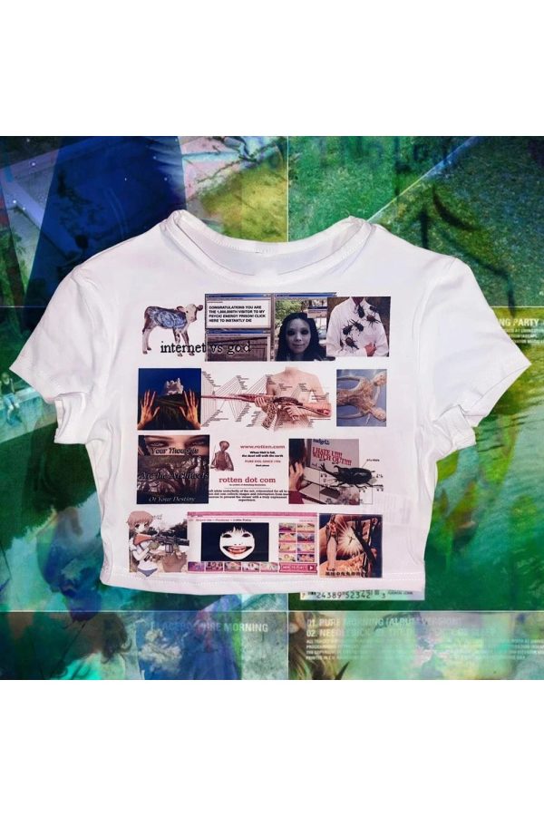 Y2K Aesthetic Digital Dystopia Collage Top for Trendy Outfits