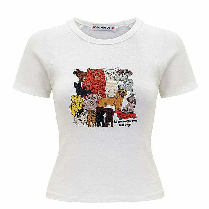 Y2K Aesthetic Dogs Embroidery Graphic Tee - Cute & Comfy Top