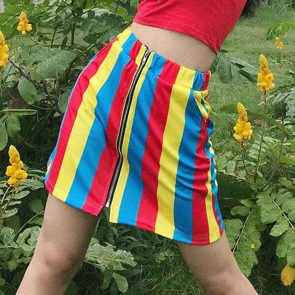 Y2K Aesthetic Elastic Waist Striped Skirt for Trendy Outfits