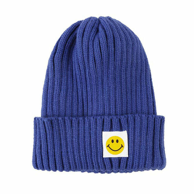 Y2K Aesthetic Fake Smile Beanie Hat for Cozy Grunge Style Looks