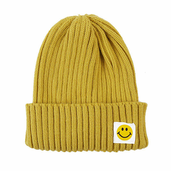 Y2K Aesthetic Fake Smile Beanie Hat for Cozy Grunge Style Looks