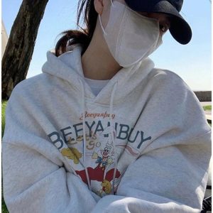 Y2K Aesthetic Fall Retro Cartoon Graphic Hoodie for Cozy Style