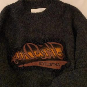 Y2K Aesthetic Fall Retro Graphic Knit Crop Sweater for Cozy Style