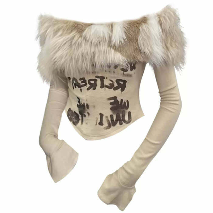 Y2K Aesthetic Faux Fur Crop Top for Trendy Coquette Style Outfits