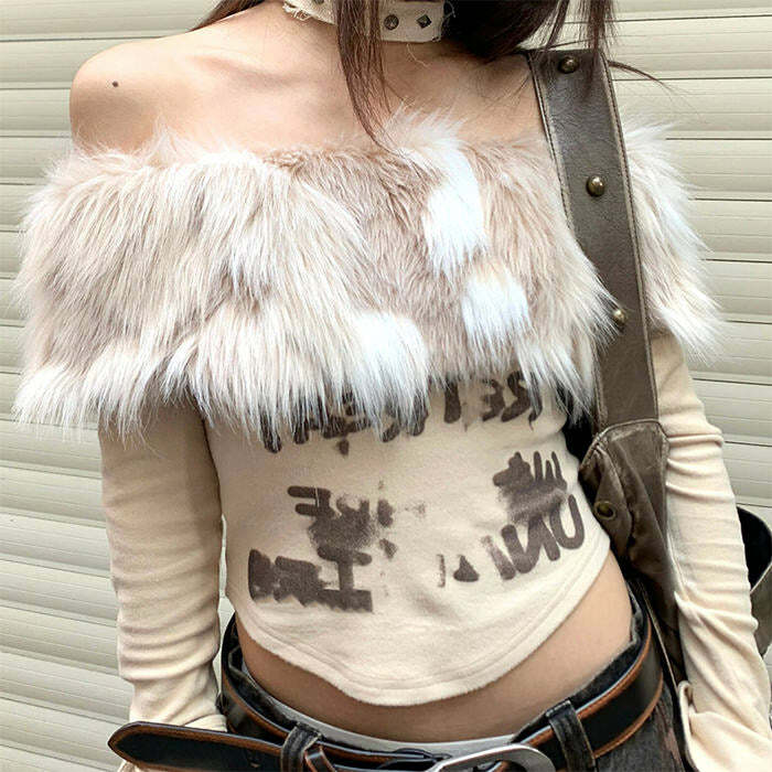 Y2K Aesthetic Faux Fur Crop Top for Trendy Coquette Style Outfits