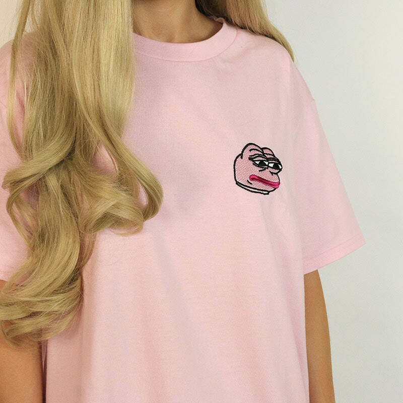 Y2K Aesthetic Feelz Bad Face T-Shirt in Soft Pink for Trendy Outfits