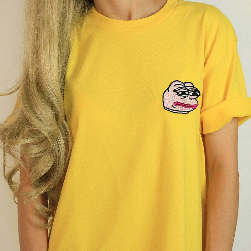 Y2K Aesthetic Feelz Bad Face T-Shirt in Trendy Yellow for Cute Outfits