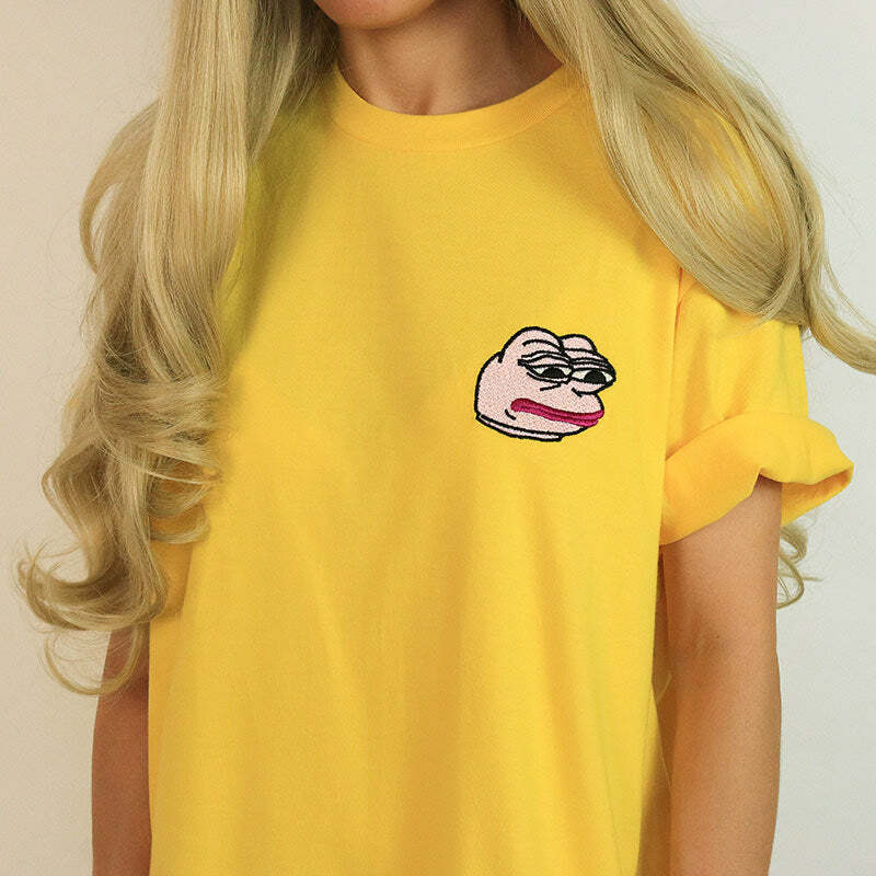 Y2K Aesthetic Feelz Bad Face T-Shirt in Trendy Yellow for Cute Outfits