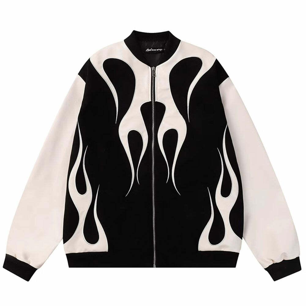 Y2K Aesthetic Flamin' Bomber Jacket for Trendy Grunge Style