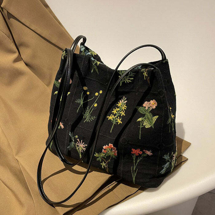 Y2K Aesthetic Flower Embroidery Bag for Plant Moms & Cute Outfits