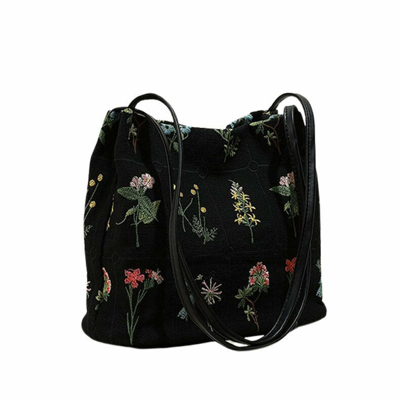 Y2K Aesthetic Flower Embroidery Bag for Plant Moms & Cute Outfits