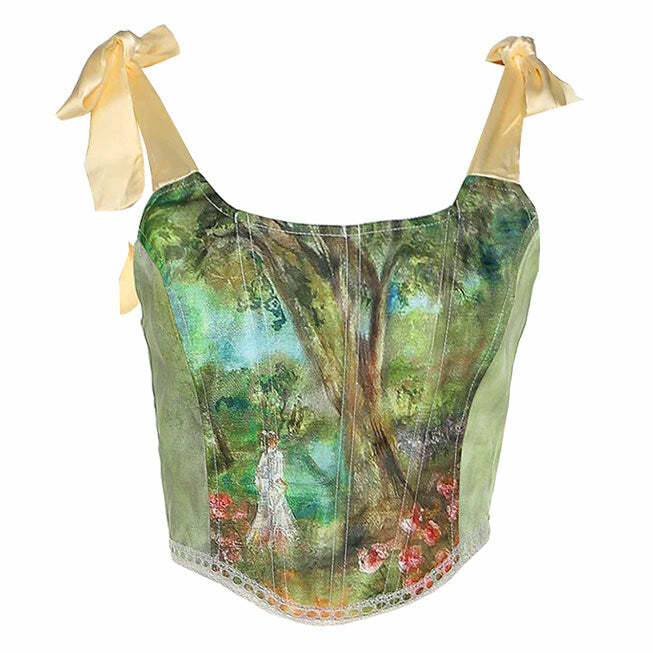 Y2K Aesthetic Forest Fairy Corset Top - Cute Grunge Style Fashion