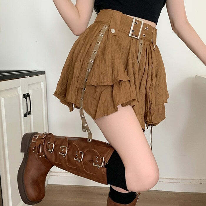 Y2K Aesthetic Forest Fairy Mini Skirt in Cozy Brown for Cute Outfits