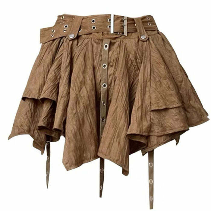 Y2K Aesthetic Forest Fairy Mini Skirt in Cozy Brown for Cute Outfits